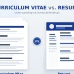 Comparison of a curriculum vitae and a resume showing differences in length and sections