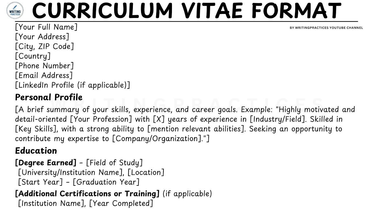 Contact Details and Header Formatting on a Professional CV - Step-by-Step Guide to Writing a Professional Curriculum Vitae
